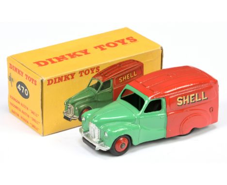 Dinky Toys 470 Austin Van "Shell/BP" - Two-Tone mid green and red including rigid hubs, silver trim - Excellent nice bright e