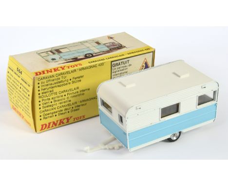 French Dinky Toys 564 Caravane Caravelair - Two-Tone light blue and white including plastic draw bar, chrome concave hubs - G