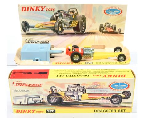 Dinky Toys 370 Dragster Set - containing Dragster - fluorescent body with yellow plastics, cast hubs (missing front label) - 