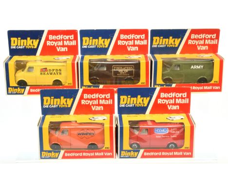 Dinky Toys 410/412 Bedford Promotional Vans group of 5 - (1) "Findlaters", (2) "Wimpey", (3) DFDS Seaways", (4) "HYMO" and (5