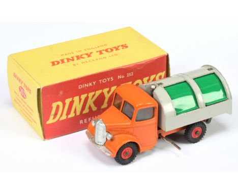 Dinky Toys 252 Bedford Refuse Wagon - Orange body and chassis, green tinplate opening shutters and rear door, silver grille a