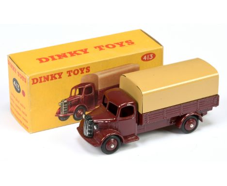 Dinky Toys 413&nbsp; Austin Open Covered Wagon - Maroon cab, chassis and rigid hubs with smooth tyres, light tan metal tilt a