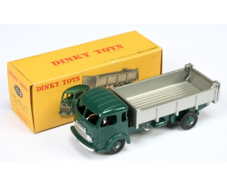 French Dinky Toys 33B Simca Cargo Tipper Truck - Green cab, chassis and convex hubs silver ribbed tipper - Excellent plus in 