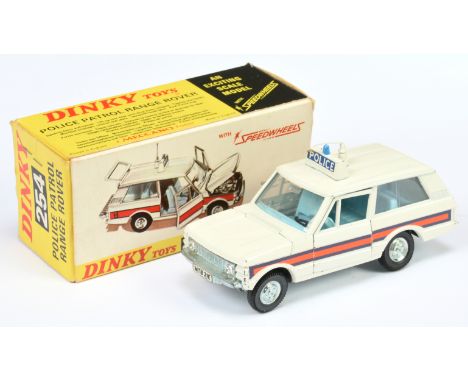 Dinky Toys 254 Range Rover "Police" - White body, light blue interior, roof box and plastic aerial, cast detailed hubs - Good