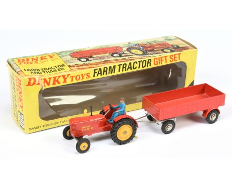 Dinky Toys 399 "Farm Tractor" Set to include - Massey Ferguson Tractor - red body, yellow hubs (plastic to front), metal tow 