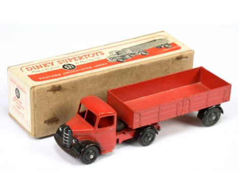 Dinky Toys 521 Bedford Articulated Lorry - Red, black including rigid hubs and metal hook - Good to Good Plus in a Good Plus 