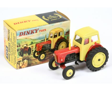 Dinky Toys 305 David Brown Tractor - Red, pale yellow cab and hubs (plastic to front), black engine and interior - Near Mint 