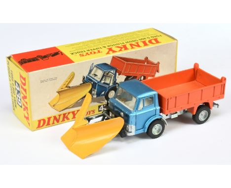 Dinky Toys 439 Ford D800 Snow Plough &amp; Tipper Truck - Metallic light blue cab, orange back, silver chassis, white interio