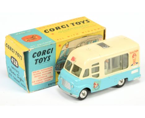 Corgi Toys 428 Smith's Karrier "Mister Softee" Ice cream Van - Two-Tone Cream and blue, pale green interior, silver trim and 