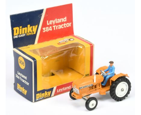 Dinky Toys&nbsp; 308 Leyland 384 Tractor - Orange body, white hubs (plastic to front including chimney stack) with figure dri