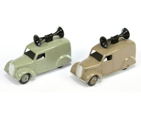 Dinky Toys 34C Loudspeaker Van - Light fawn including rigid hubs with smooth tyres, black speakers - Good Plus and another bu