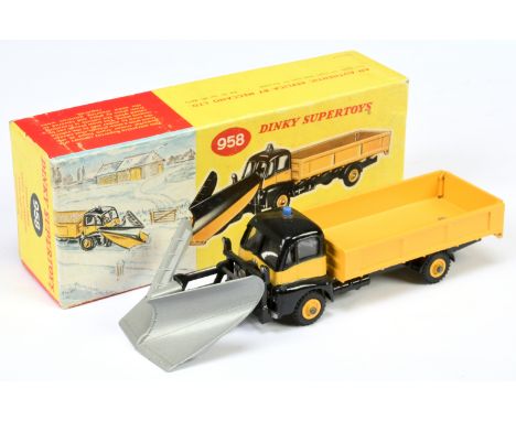 Dinky Toys 958 Guy Warrior with Snow Plough - Black and yellow with silver blade, solid blue roof light, supertoy hubs - Good