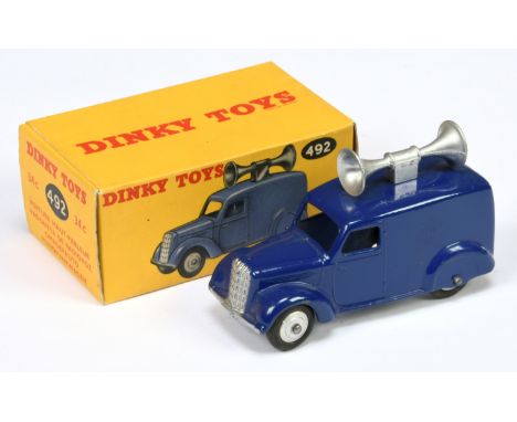 Dinky Toys 492 (34C) Loud Speaker Van - Violet blue body, silver trim, speakers and rigid hubs - Excellent Plus (couple of sm