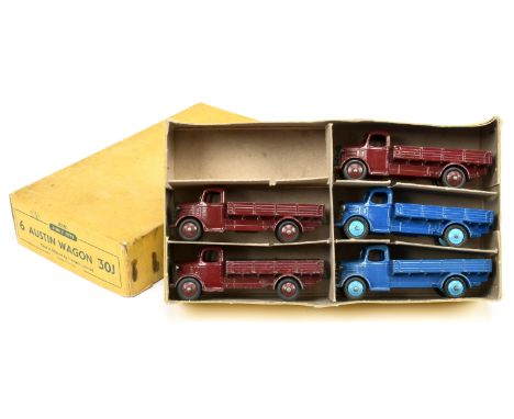 Dinky Toys Trade Pack 30J&nbsp; Austin Open Back Wagon - containing 5 examples - (1) Blue body, mid-blue rigid hubs, (2) same