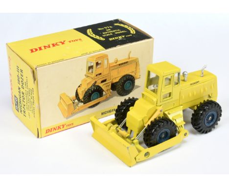 Dinky Toys 976 Michigan 180-111 Tractor Dozer - Bright Yellow body, front blade, engine covers and interior, silver stacks bl