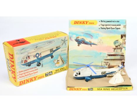 Dinky Toys 724 Sea King Helicopter - Metallic blue, white, mid-blue blades and rotary with capsule and un-applied decal sheet