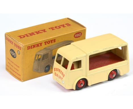 Dinky Toys 490 Electric Dairy Van "Express Dairy" - Cream body, red inner back and rigid hubs with smooth tyres and silver fr