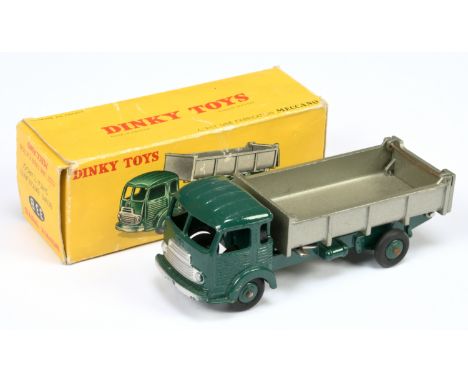 French Dinky Toys 33B Simca Cargo Tipper Truck - Green cab, chassis and convex hubs silver-grey smooth tipper - Good Plus in 