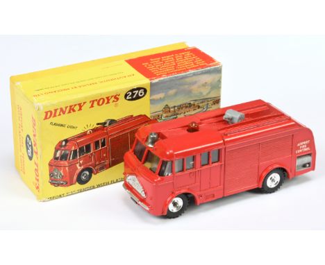 Dinky Toys 276 Airport Fire Engine - Red body, silver trim, grey plastic nozzle, bell, amber battery operated roof light and 