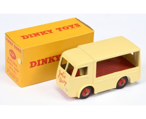 Dinky Toys 491 Electric Dairy Van "Jobs Dairy" - Cream body, red inner back and rigid hubs with smooth tyres and silver front