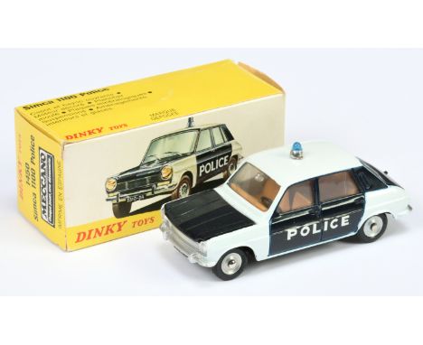 French Dinky Toys 1450 Simca 1100 "Police" car - White and Navy blue with tan interior, blue roof light, silver trim and conc