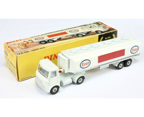 Dinky Toys 945 AEC Articulated Fuel Tanker "ESSO" - White cab and tanker, pale grey base to cab, white interior, light grey p