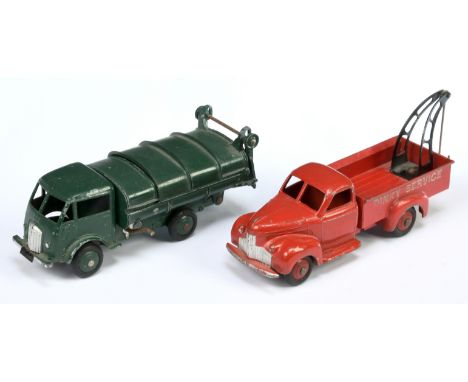 French Dinky Toys A Pair (1) 25R Studebaker Wrecker - Red body and convex, black jib and 25V Ford Refuse Truck - Green includ