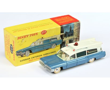 Dinky Toys 277 Superior Criterion "Ambulance" Two-Tone Metallic blue and off white, pale green interior with figures, silver 