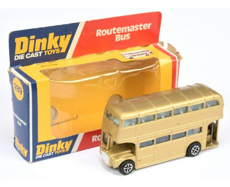 Dinky Toys 289&nbsp; Routemaster Bus - Gold body (without side labels), blue lower interior, light blue upper and Speedwheels