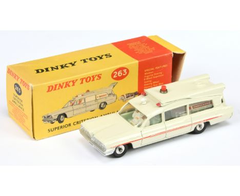 Dinky Toys 263 Superior Criterion "Ambulance" - Off white body, red trim and solid roof light, pale green interior with figur