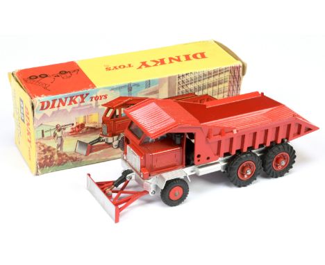 Dinky Toys 959 Foden Dump Truck with Front Blade - Red cab, tipper, blade and hubs (plastic to front) silver chassis, light b