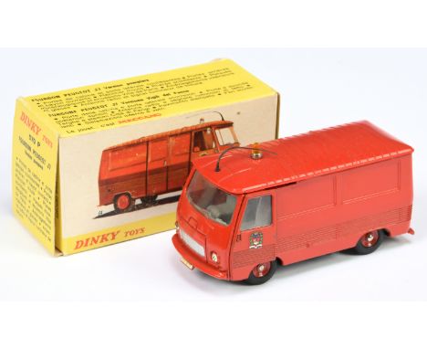 French Dinky Toys 570P Peugeot J7 Van "Pompiers" - Red body and concave hubs, grey interior, silver trim, amber roof light, B