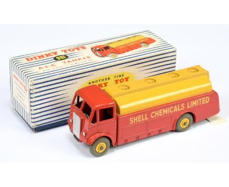 Dinky Toys 991 AEC Monarch Thompson Tanker " Shell Chemicals Limited" - Red cab and back, yellow tanker and supertoy hubs, si