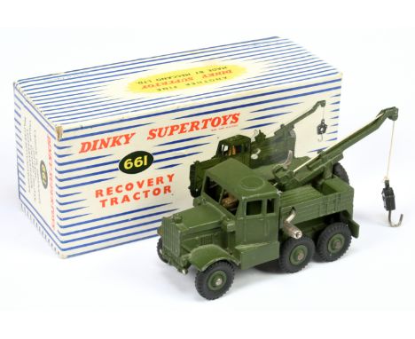 Dinky 661 Scammell Recovery Tractor - Green including supertoy hubs, without windows, with figure driver - Good in a Good Plu