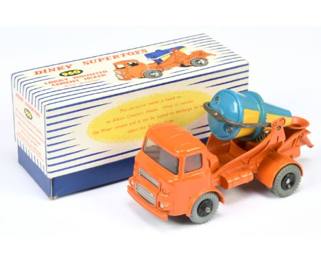 Dinky Toys 960 Albion Chieftain Lorry Mounted Cement Truck - Orange cab and chassis, with windows, silver trim, light blue ba