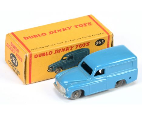 Dinky Toys Dublo 063 Commer Van - Mid-blue body, Smooth grey plastic wheels, silver trim - Near Mint in a Good Plus lovely br