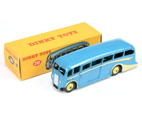 Dinky Toys 281 Luxury Coach - Mid-blue body, cream flashes, silver trim and lemon rigid hubs with treaded tyres&nbsp; - Excel