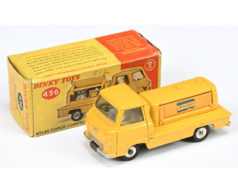 Dinky Toys 436 Atlas Copco Compressor Truck - Yellow body, light beige interior, chrome hubs - Good in a Good to Good Plus ye