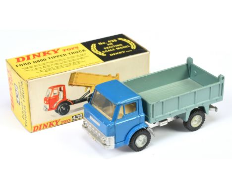 Dinky Toys 438 Ford D800 Tipper Truck - Blue cab, deep, grey/blue back, silver chassis, off white interior and cast hubs - (h