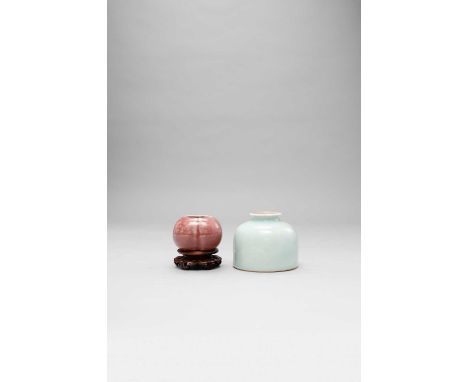 A CHINESE PEACHBLOOM WATERPOT AND A CELADON WATERPOT 19TH CENTURY  The former of lobed form, the other decorated with a light