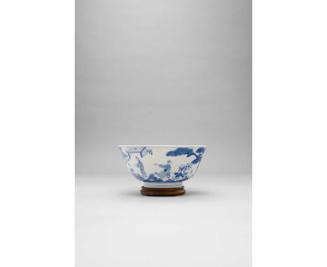 A CHINESE BLUE AND WHITE BOWLSIX-CHARACTER KANGXI MARK AND OF THE PERIOD 1662-1722Of flaring form, painted around the exterio