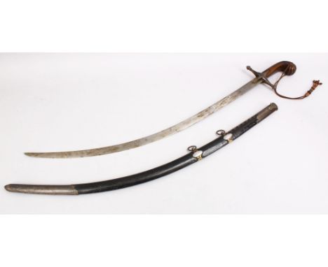 A 19TH CENTURY TURKISH OTTOMAN RHINO HORN HILTED ATERED STEEL SWORD &amp; SCABBARD
