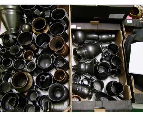 A large collection of Prinknash Abbey pottery: including tankards, jugs, vases and candlestick holders (2 trays). 