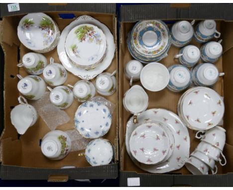 A collection of Hunting and Floral Themed part tea sets (2 trays): 
