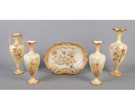 A collection of W &amp; R Carlton Ware table ceramics, to include pair of vases and curved bowl centerpiece in the Carnation 