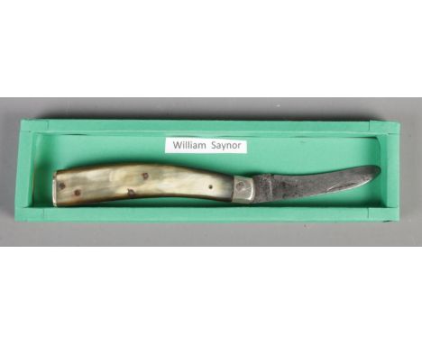 A horn scaled folding pruning knife by Saynor Ltd, Sheffield. With horn scales.  
