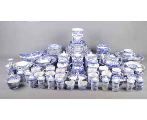 A large quantity of mostly Spode Italian ceramics. Includes teapot, candlestick, canisters, trinket dishes, etc. Approximatel