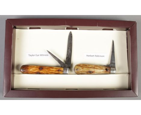 Two Sheffield pen knives, by Taylor Eye Witness and Herbert Robinson. Both having antler scales.  