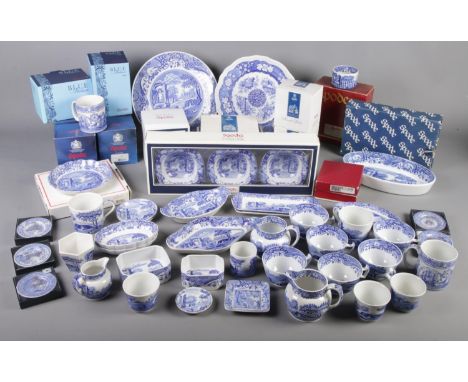 A large collection of mostly blue &amp; white Spode Italian ceramics. Includes boxed examples, trinket dishes, cups, jugs, pl