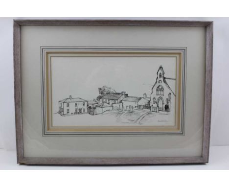 BARNETT FREEDMAN CBE, RDE, (1901-1958) 'Village Chapel', black ink pen drawing, stamped signature, 19cm x 34cm, plain limed f